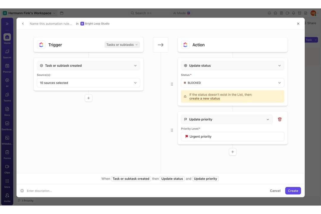 I created an automation to update task status and priority automatically.