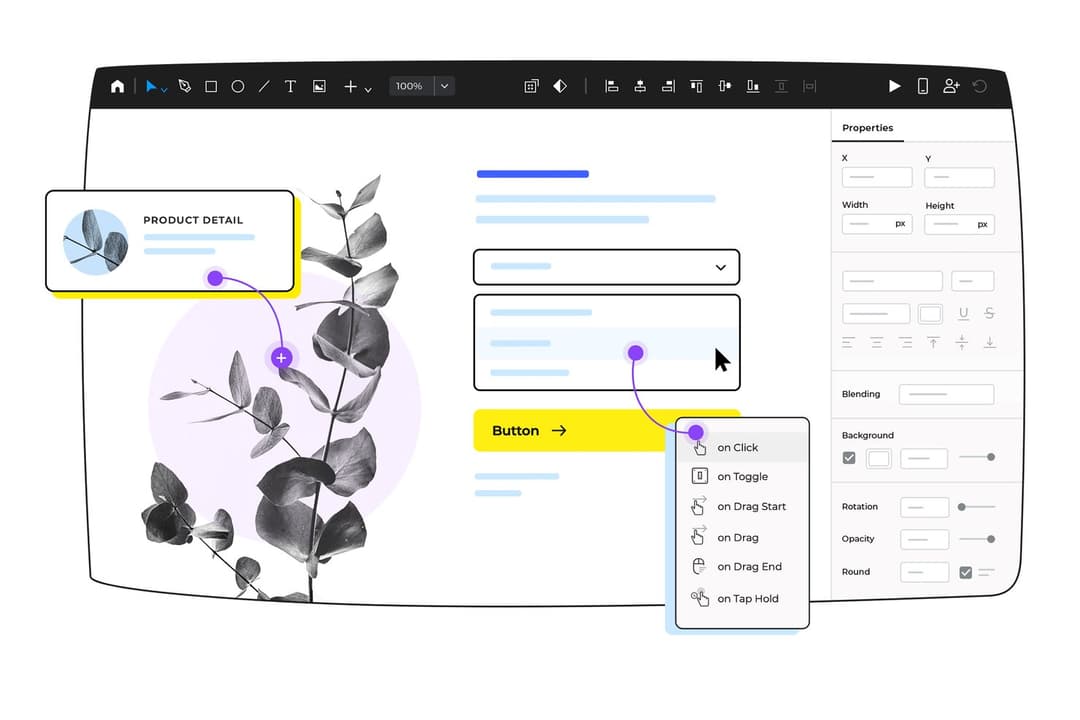 Justinmind lets users add interactive triggers to UI elements visually.