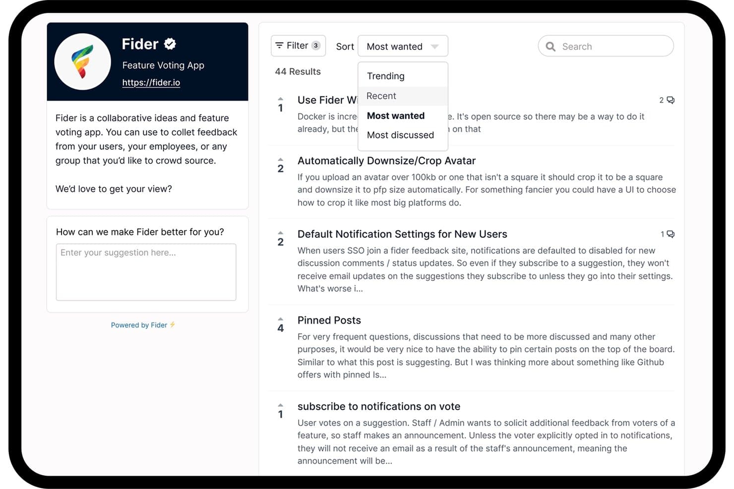 Fider screenshot
