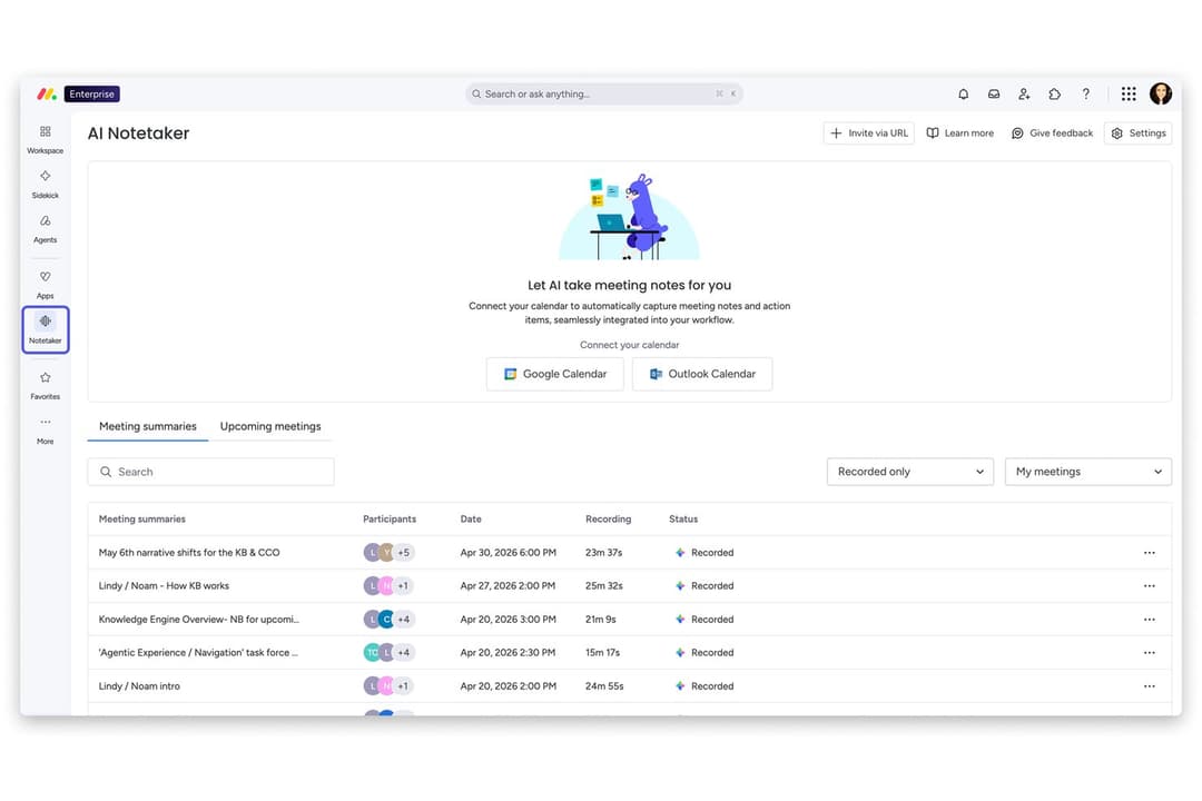 monday AI Workspace captures and organizes meeting notes automatically.
