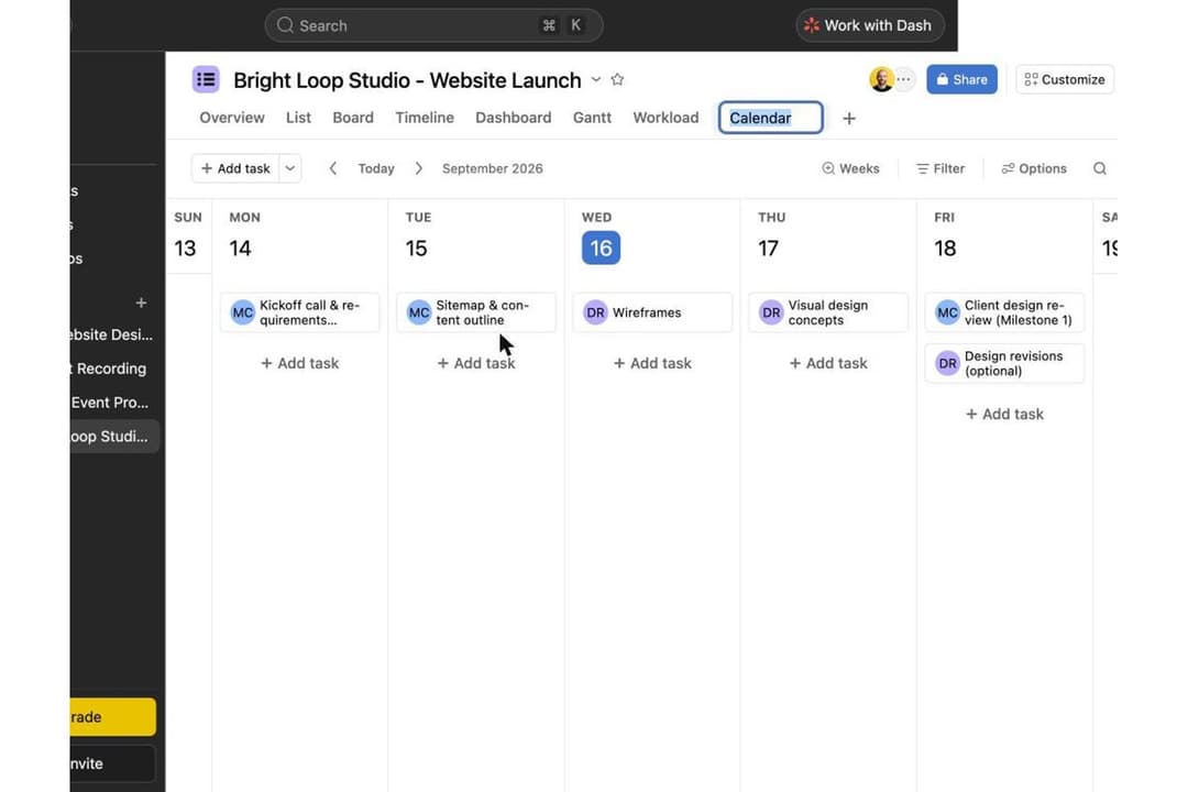The calendar gave me a simple view of tasks scheduled throughout the week.