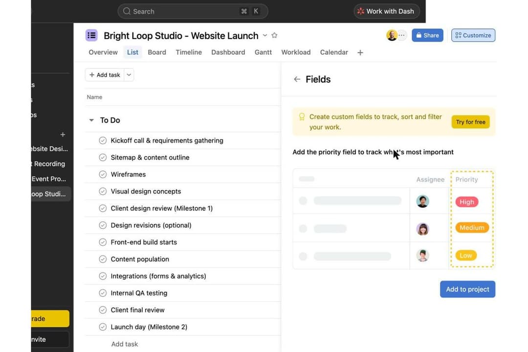 I found that custom fields like priority required an upgraded plan.