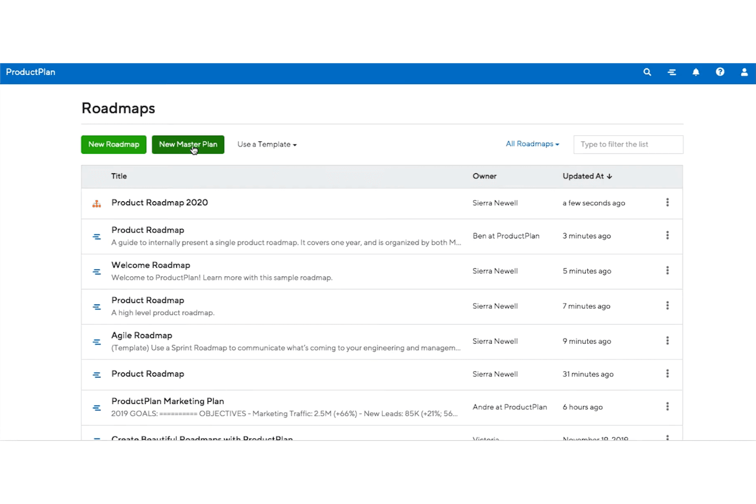 ProductPlan screenshot