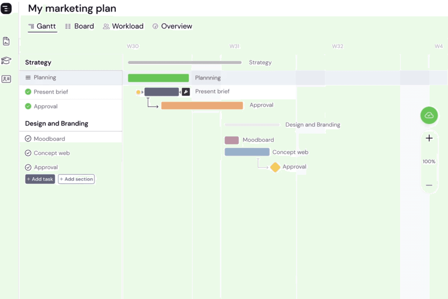 Instagantt prioritizes tasks with visual Gantt timelines.