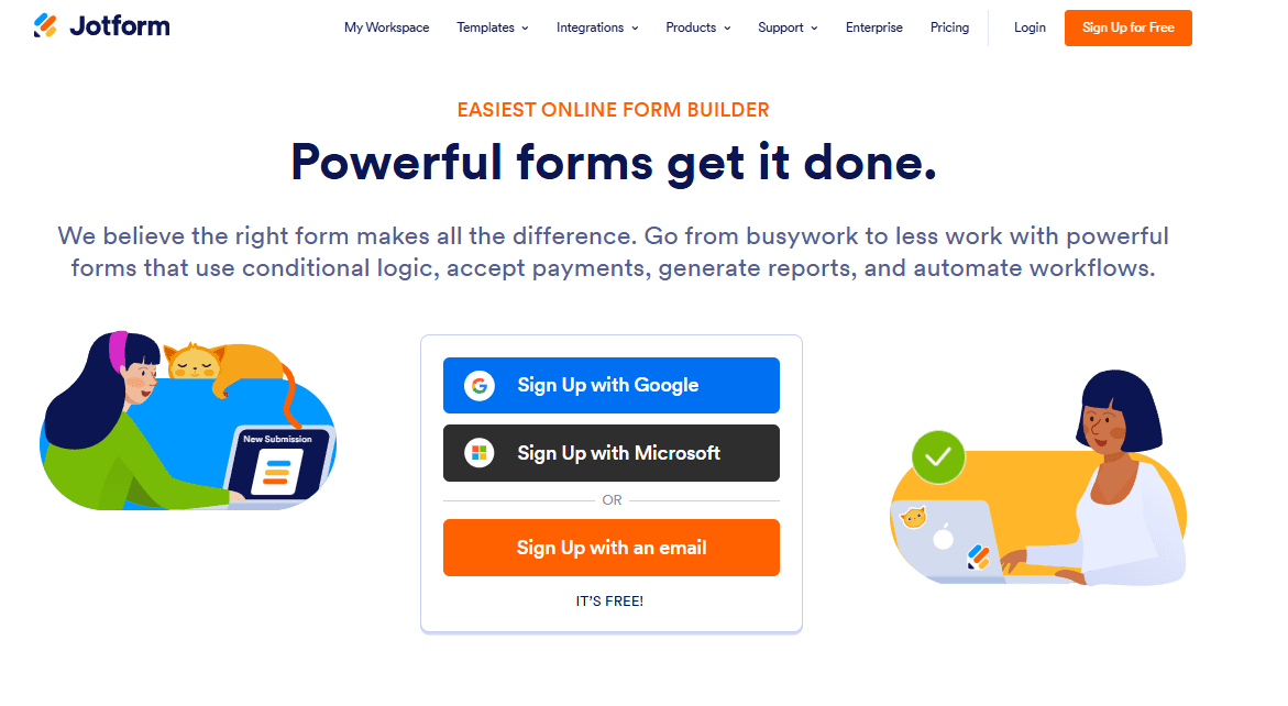 Jotform collects user feedback via customizable forms and surveys.