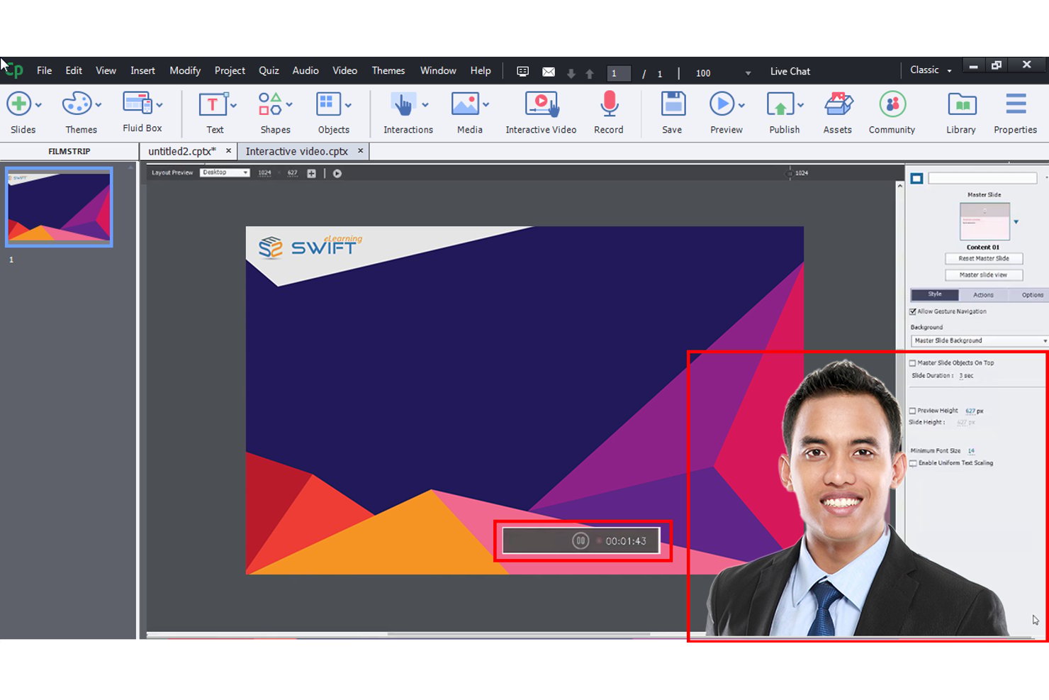 Adobe Captivate creates interactive e-learning and training content efficiently.