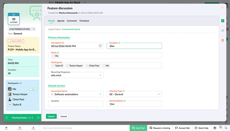 Zoho Sprints Adds Built-In Meeting Hosting