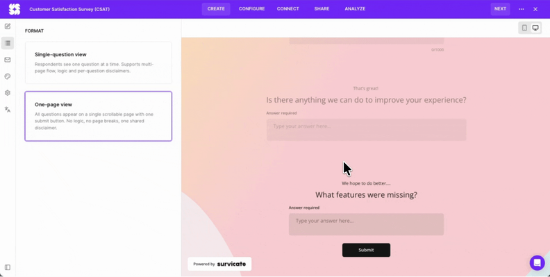 Survicate Adds One-Page View for Link Surveys