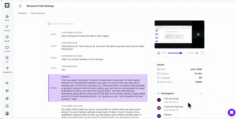 Survicate Adds Transcript Preview for Research Reports