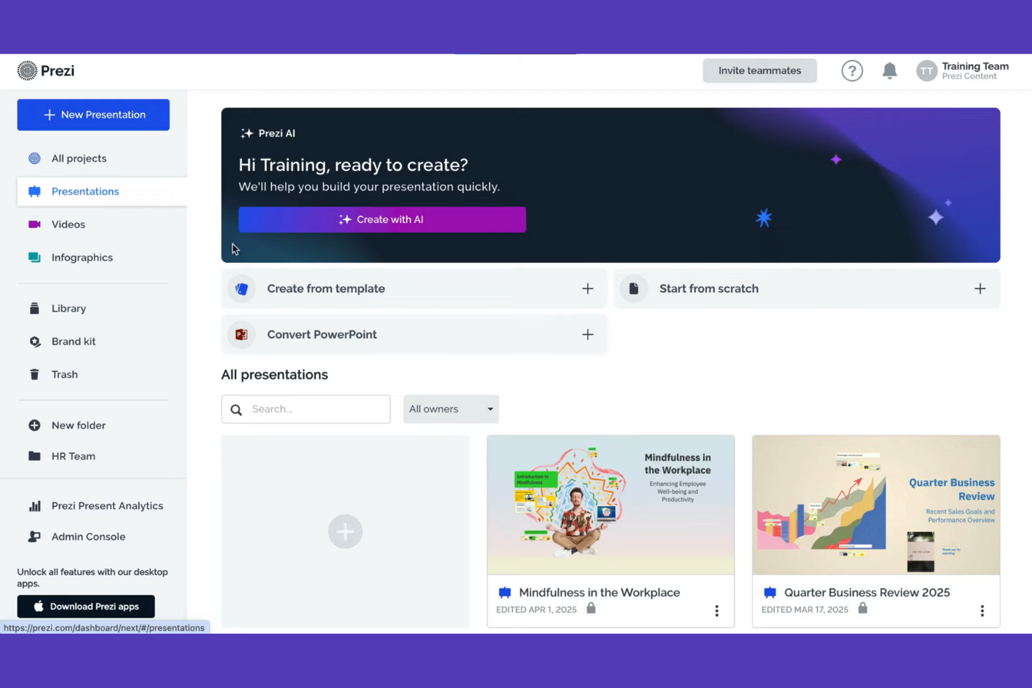 Prezi screenshot - 3 meilleures alternatives à Visme pour 2026