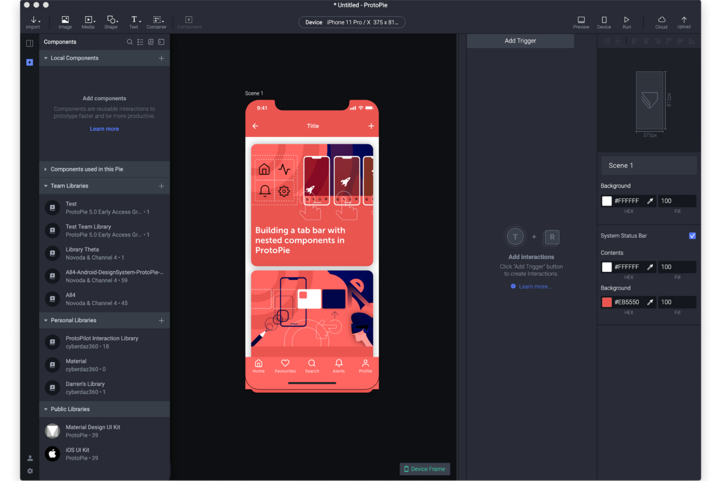 ProtoPie screenshot - 10 meilleurs outils de prototypage haute fidélité pour 2026