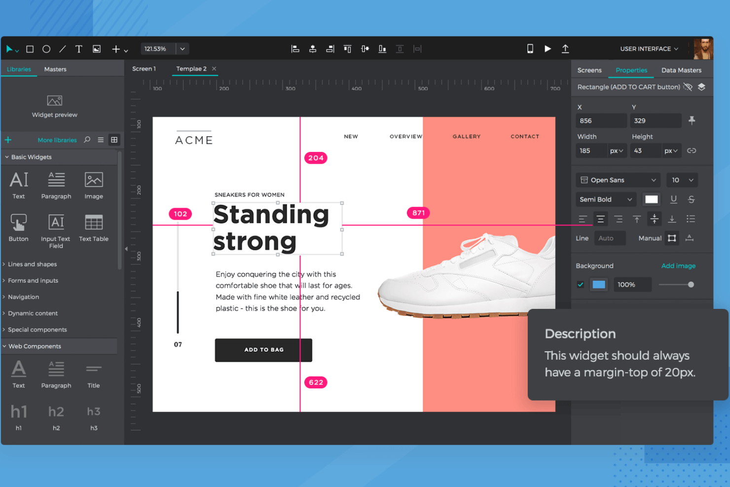 Justinmind screenshot - 10 meilleurs outils de prototypage haute fidélité pour 2026
