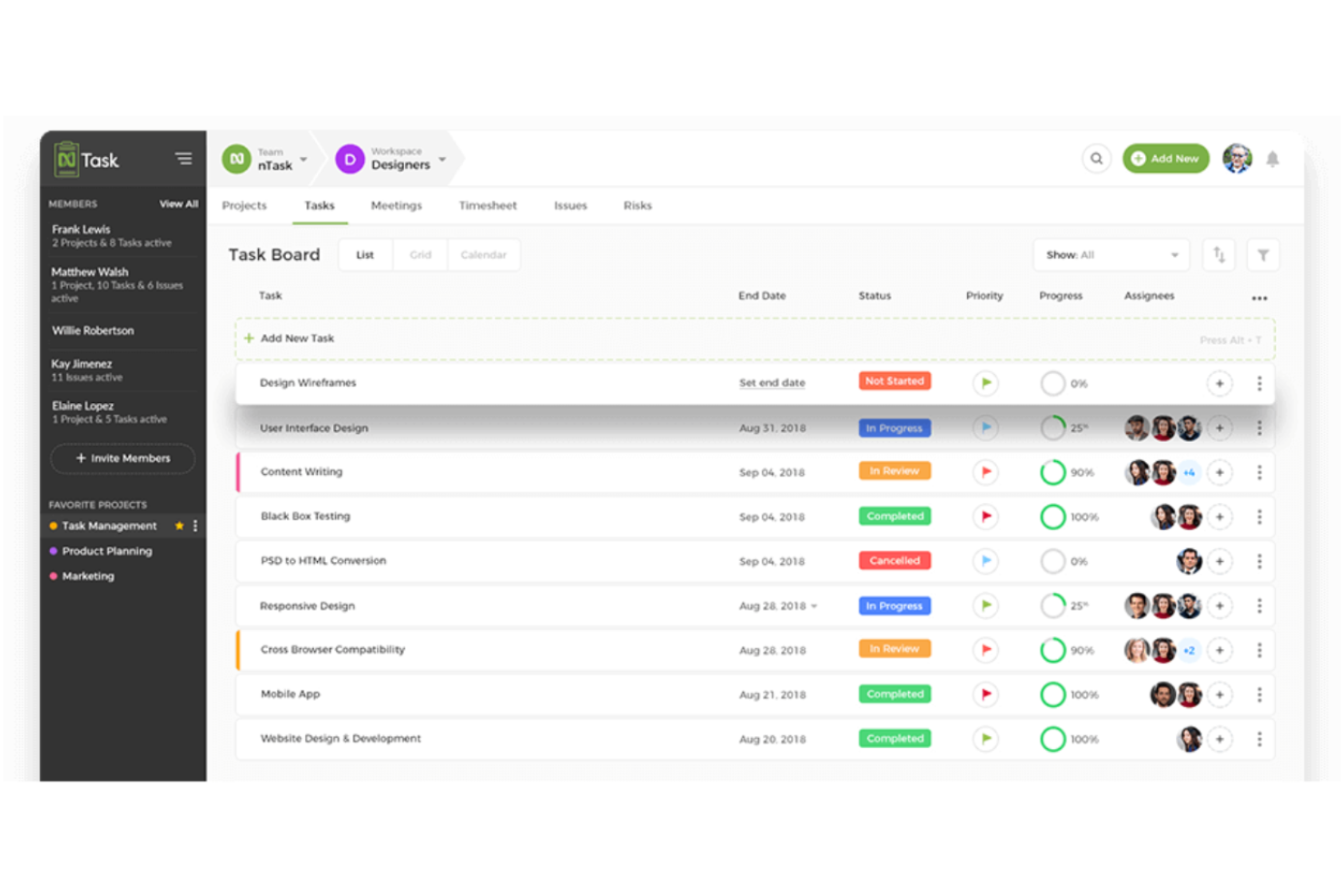 nTask screenshot - 10 meilleures alternatives à Jira passées en revue en 2026