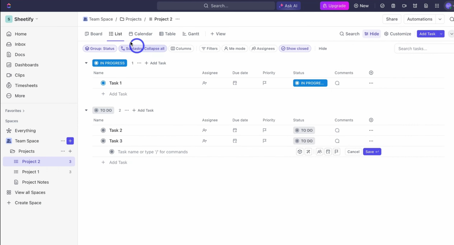 ClickUp screenshot - 10 Beste Alternativen zu monday.com im Test 2026