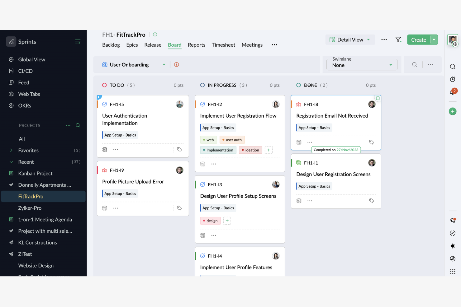 Zoho Sprints screenshot - 10 Beste Sprint-Planungssoftware im Test 2026