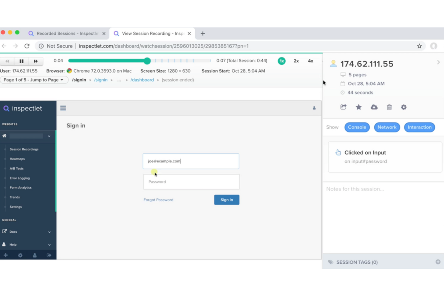 Inspectlet screenshot - 10 Meilleurs Outils d’Audit UX Passés en Revue en 2026