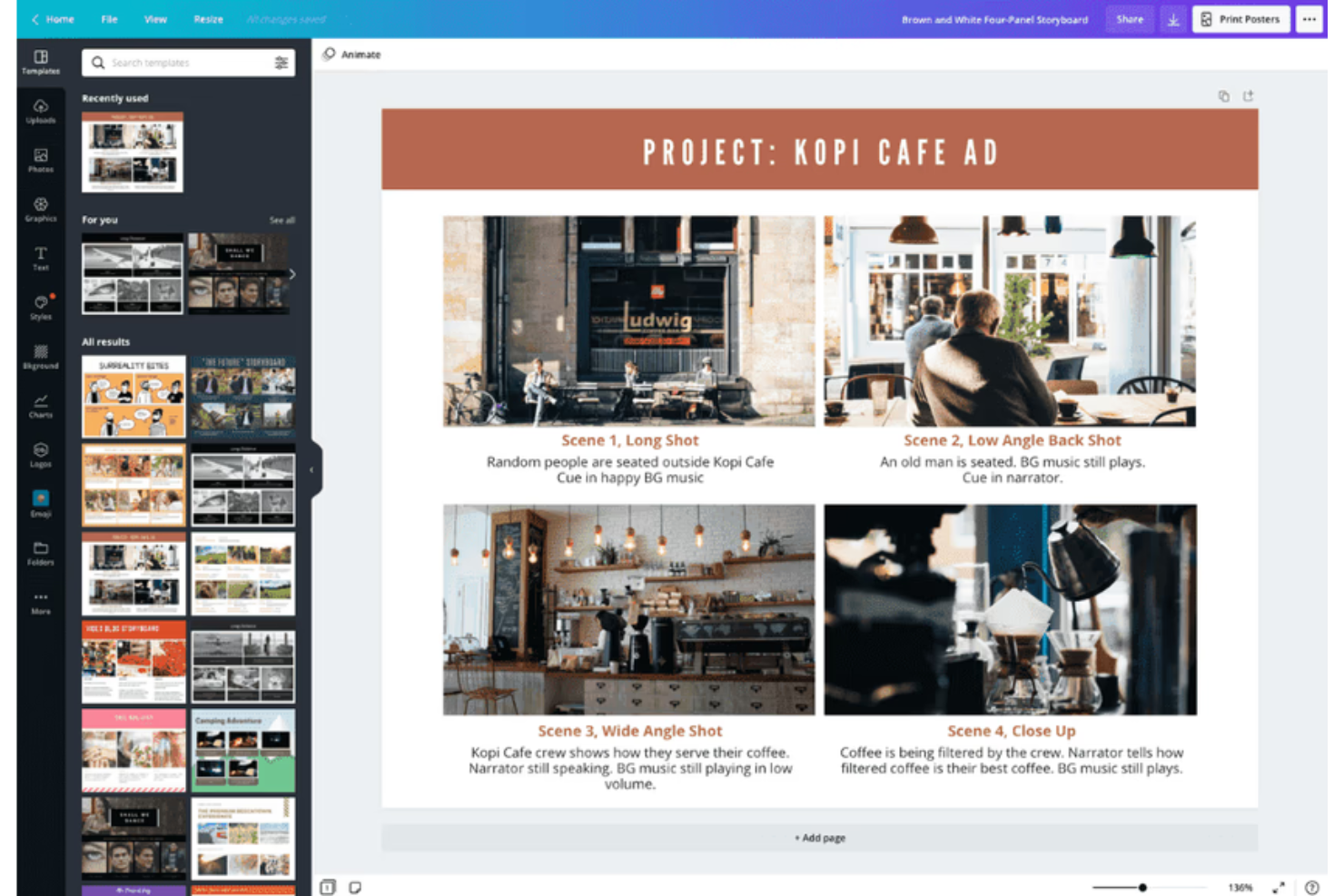 Canva screenshot - 10 meilleurs logiciels de storyboard testés en 2026
