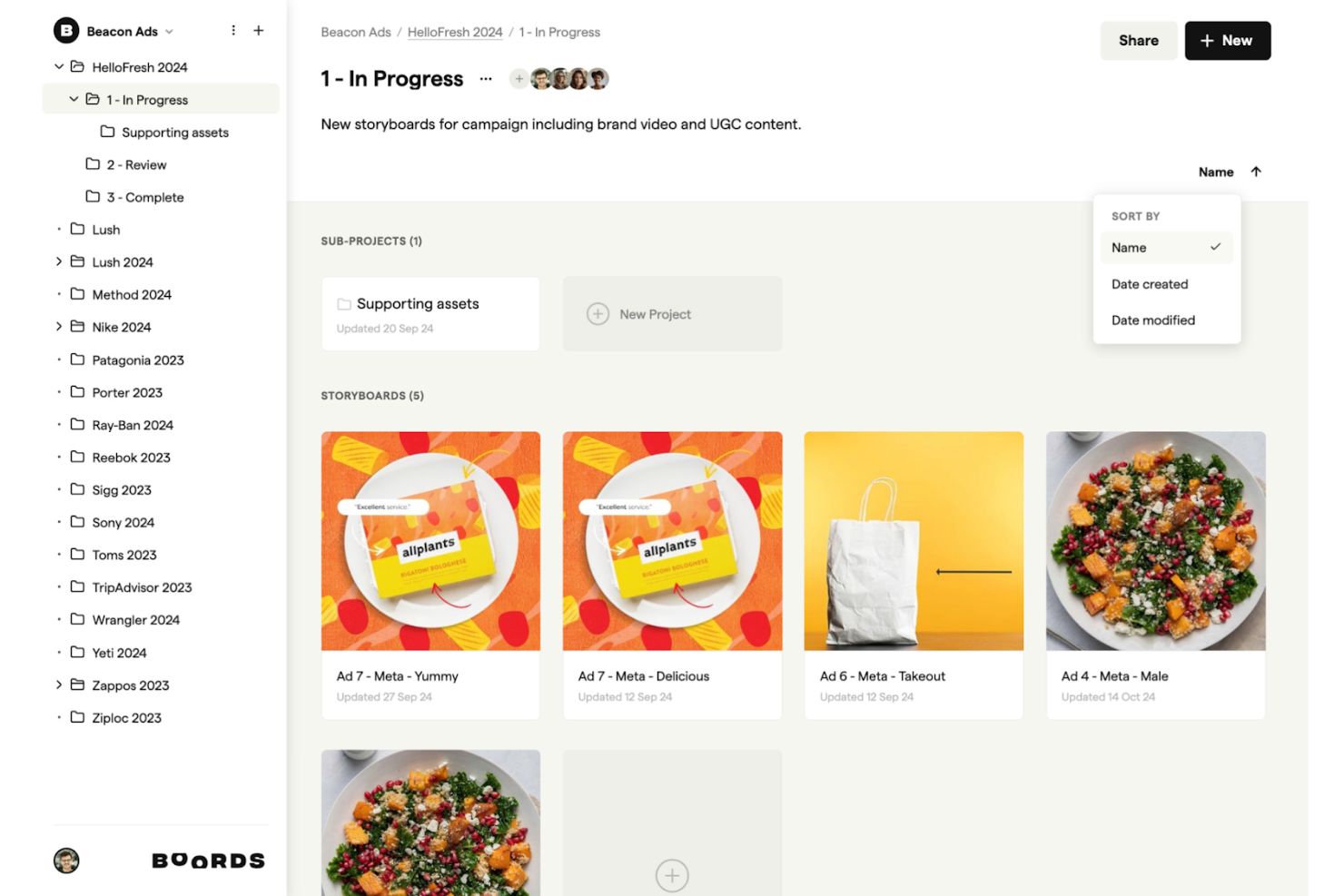Boords screenshot - 10 meilleurs logiciels de storyboard testés en 2026