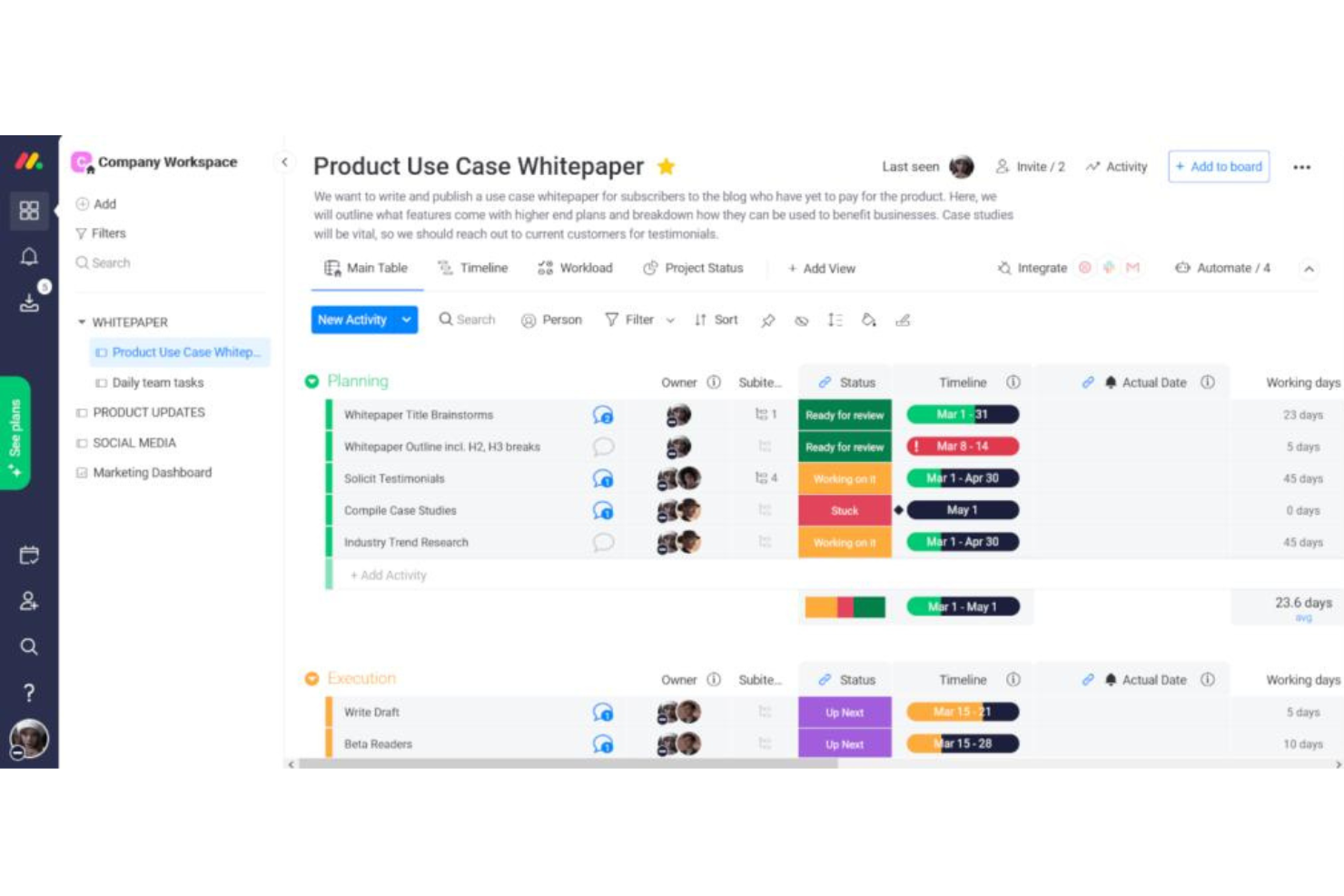 monday AI Workspace screenshot - 10 meilleurs logiciels de suivi des jalons pour la gestion de projet en 2026