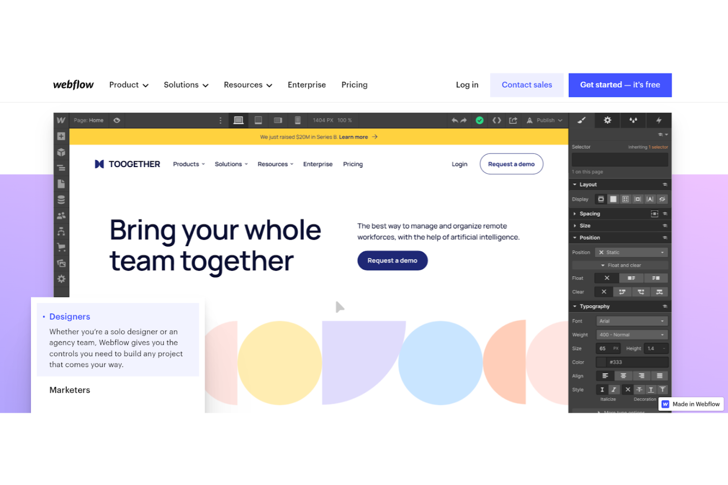 Webflow screenshot - 10 meilleurs logiciels de conception UX/UI évalués en 2026