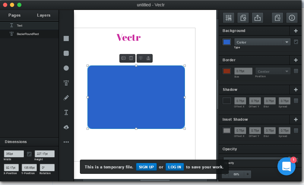 Vectr screenshot - 10 besten kostenlosen Prototyping-Tools für Designer im Jahr 2026