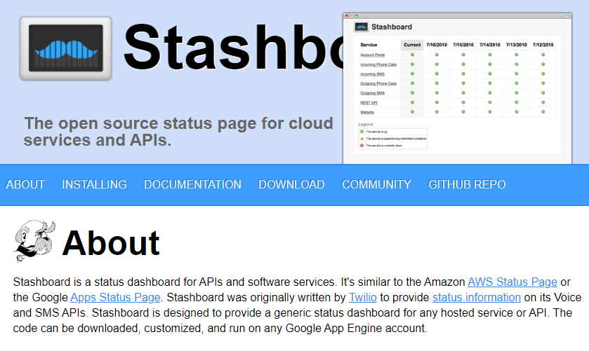 Stashboard screenshot - 10 Beste Status-Dashboard-Software im Jahr 2026