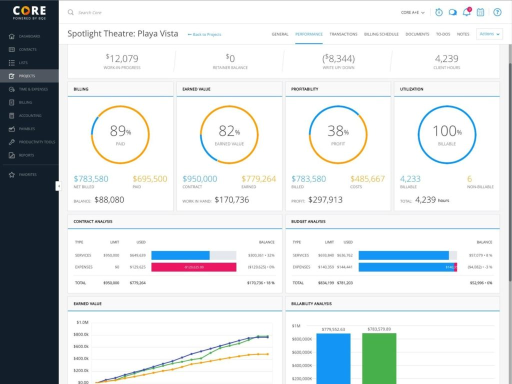 BQE Core screenshot - 10 Meilleurs Logiciels de Gestion des Parties Prenantes pour 2026