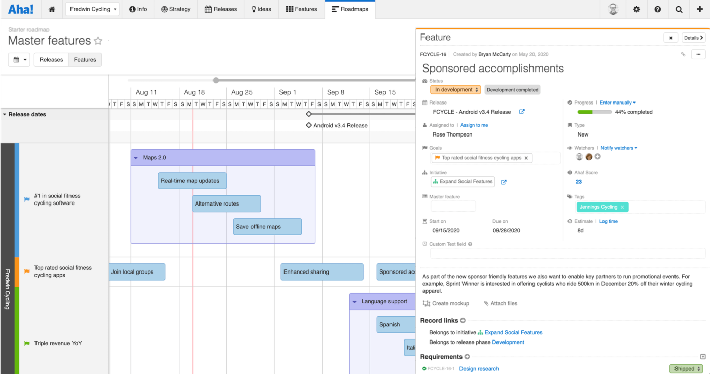 Aha! screenshot - Les 10 Meilleurs Outils de Gestion de Portefeuille de Produits en 2026