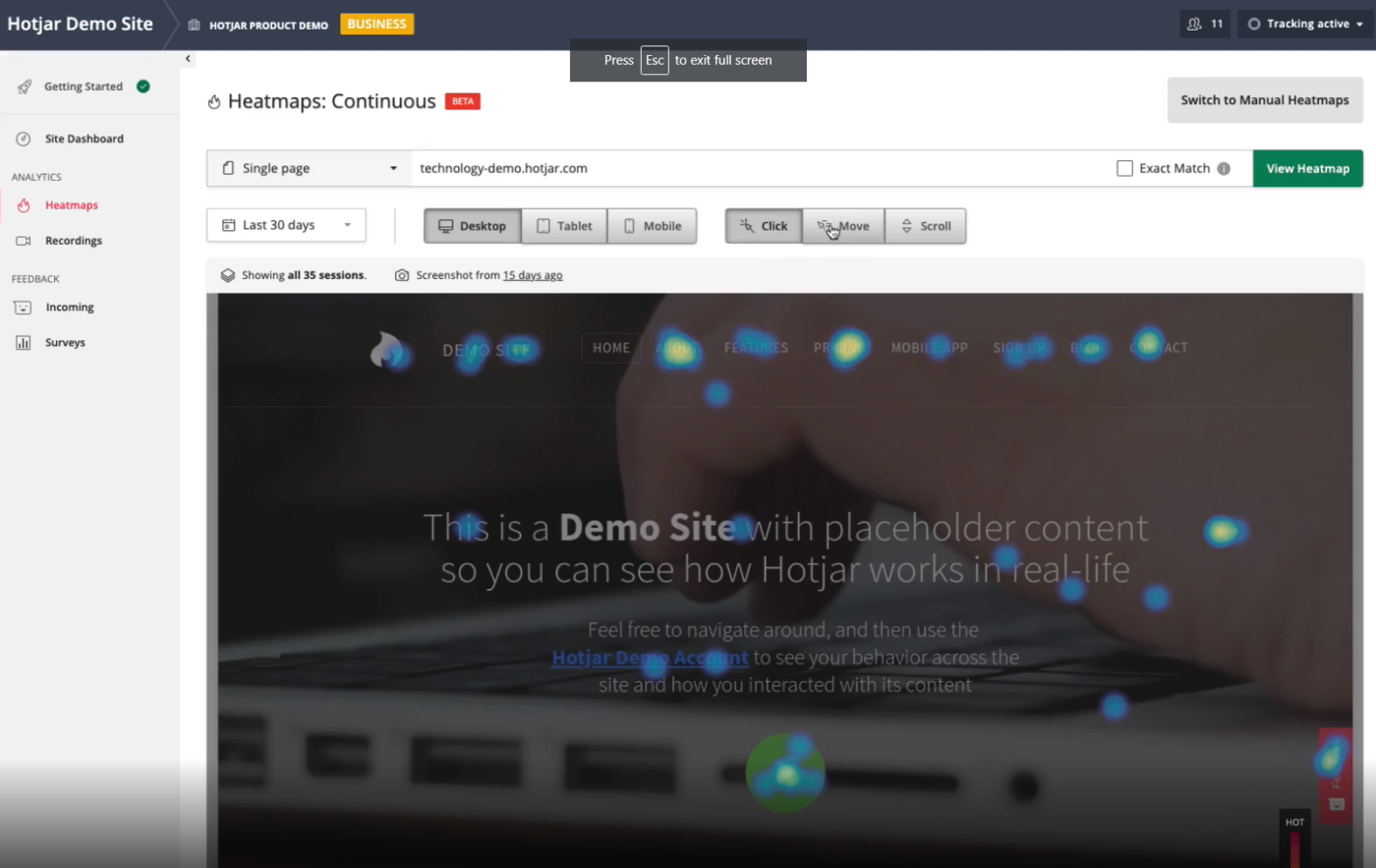 Hotjar screenshot - 10 beste Softwarelösungen zur Nutzerverfolgung im Test für 2026