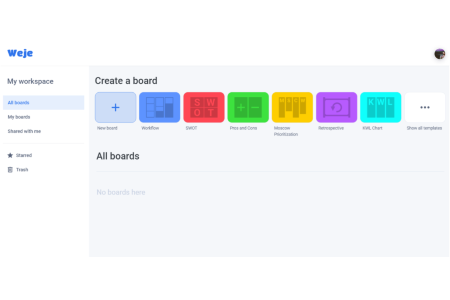 Weje screenshot - Le 10 migliori soluzioni gratuite per il brainstorming nel 2026