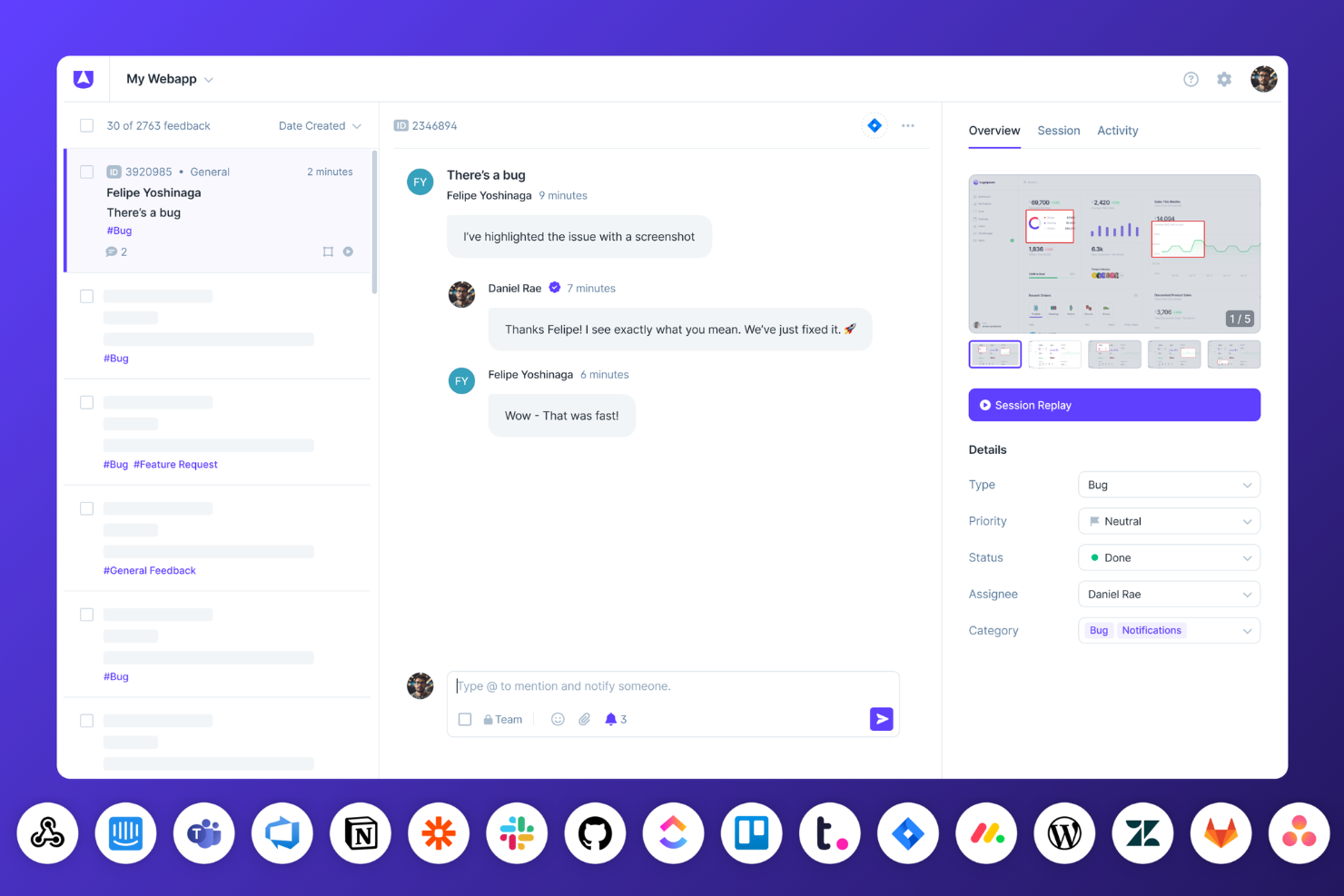 Userback screenshot - 10 migliori piattaforme per il feedback dei prodotti per approfondimenti sugli utenti nel 2026