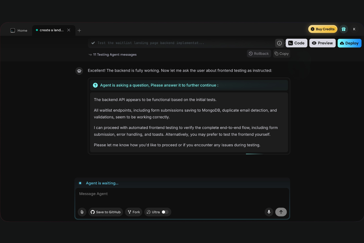 Emergent screenshot - 10 Migliori Piattaforme di Coding con Vibrazioni nel 2026