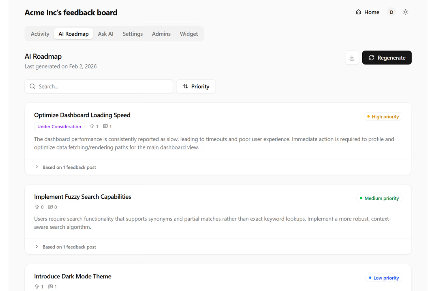 Feedbackland screenshot - 10 migliori soluzioni open source per la gestione delle idee nel 2026