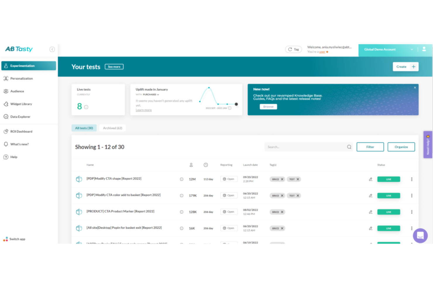 AB Tasty screenshot - 10 strumenti per i test A/B sui siti web da utilizzare per esperimenti migliori nel 2026