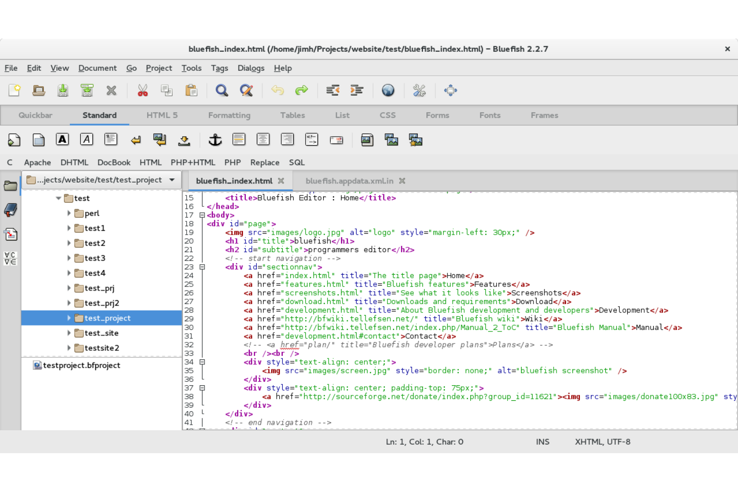 Bluefish screenshot - 10 Migliori Software Open Source per la Progettazione Web nel 2026