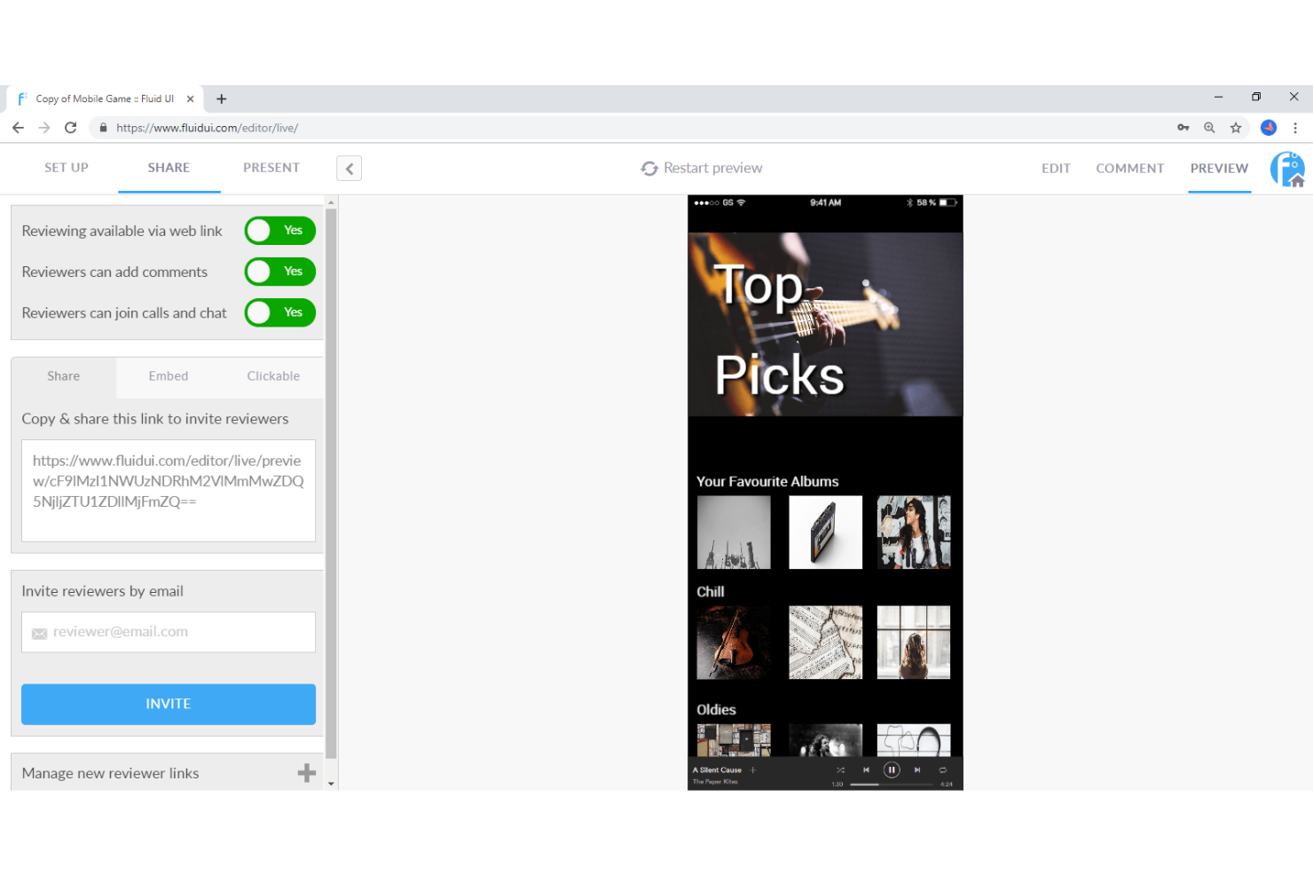 Fluid UI screenshot - Le 10 migliori strumenti di prototipazione ad alta fedeltà per 2026