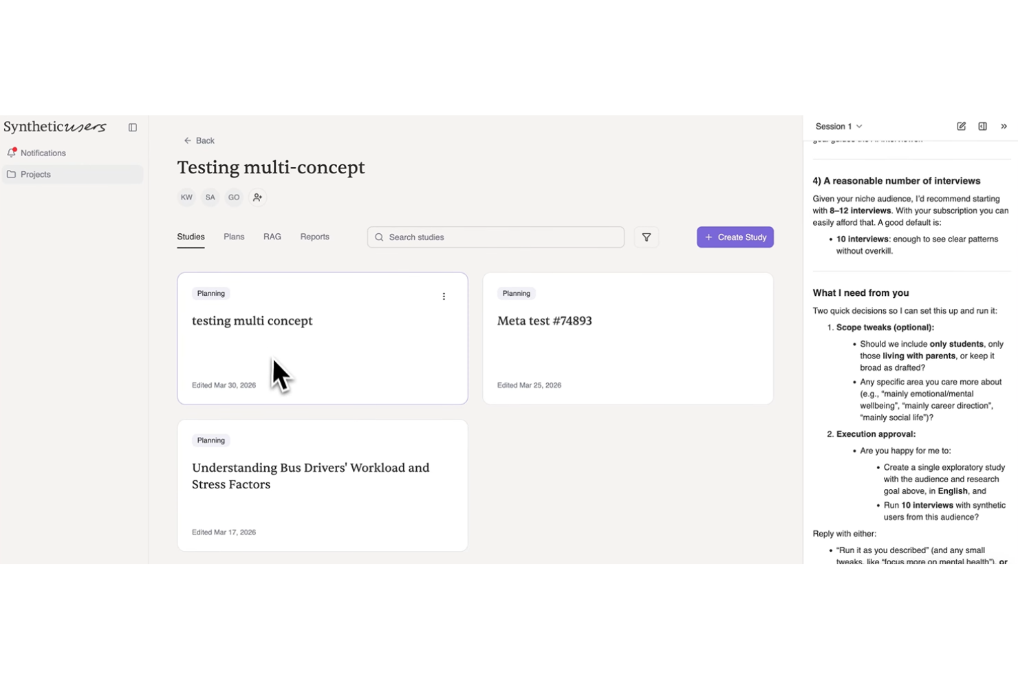 Synthetic Users screenshot - Le 10 migliori piattaforme di ricerca utenti con IA nel 2026