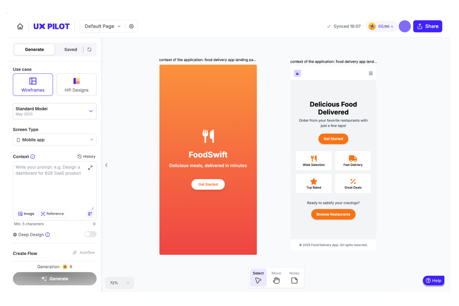 UX Pilot screenshot - 10 migliori strumenti di prototipazione AI nel 2026