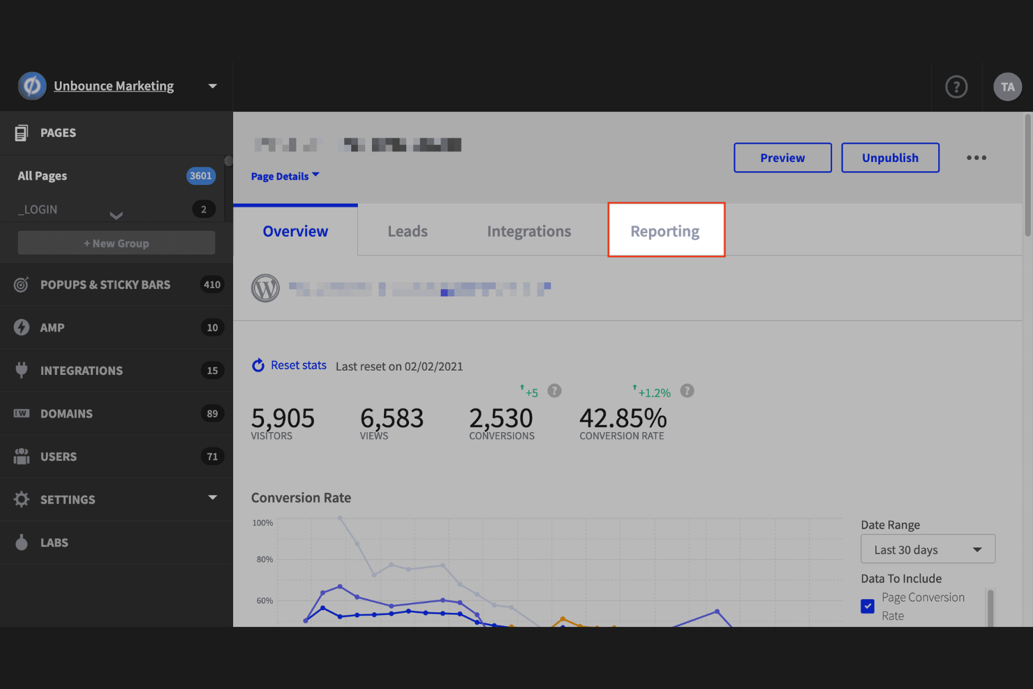 Unbounce screenshot - 10 Migliori strumenti di test A/B con IA nel 2026