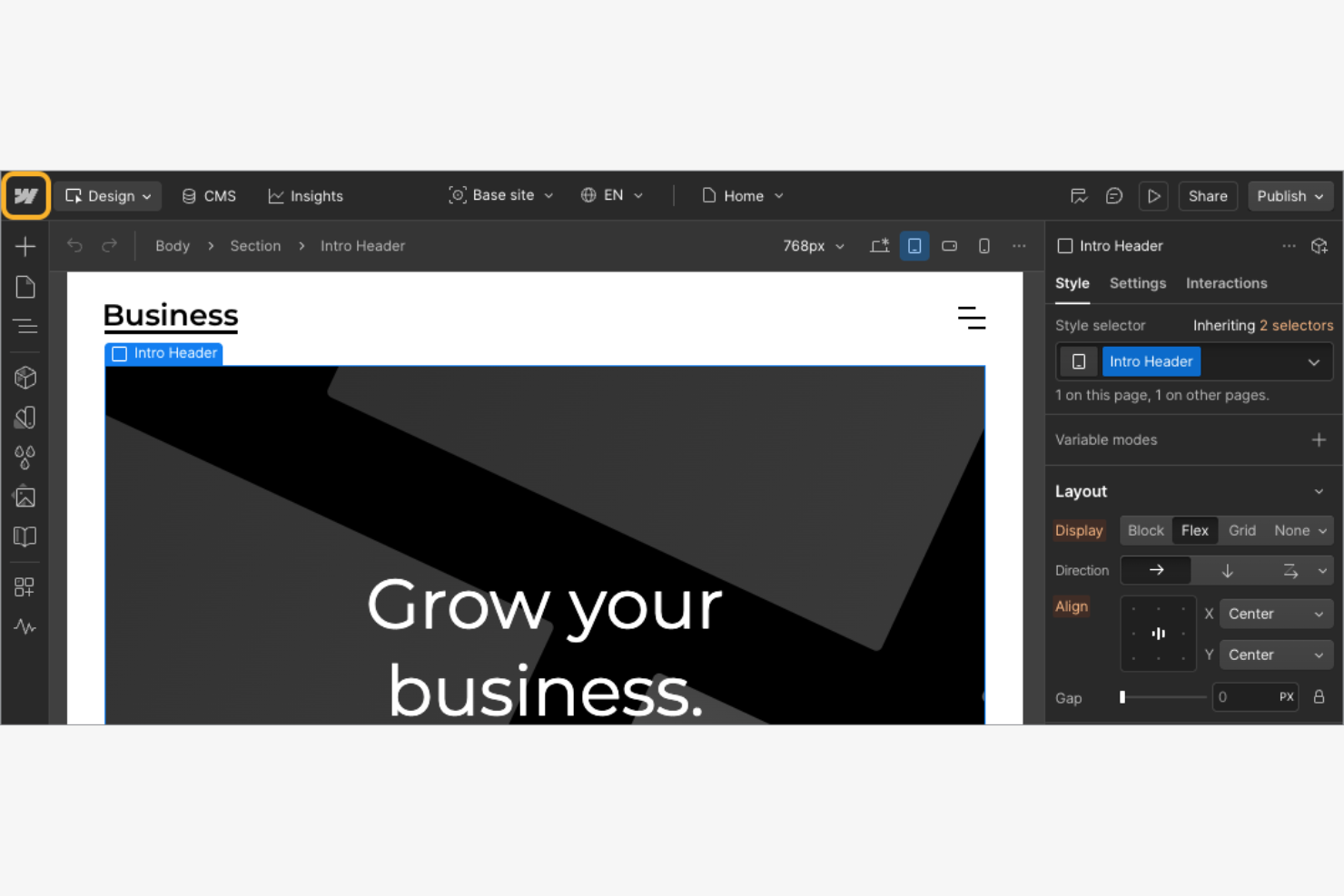 Webflow screenshot - 10 software di web design per Mac per il 2026