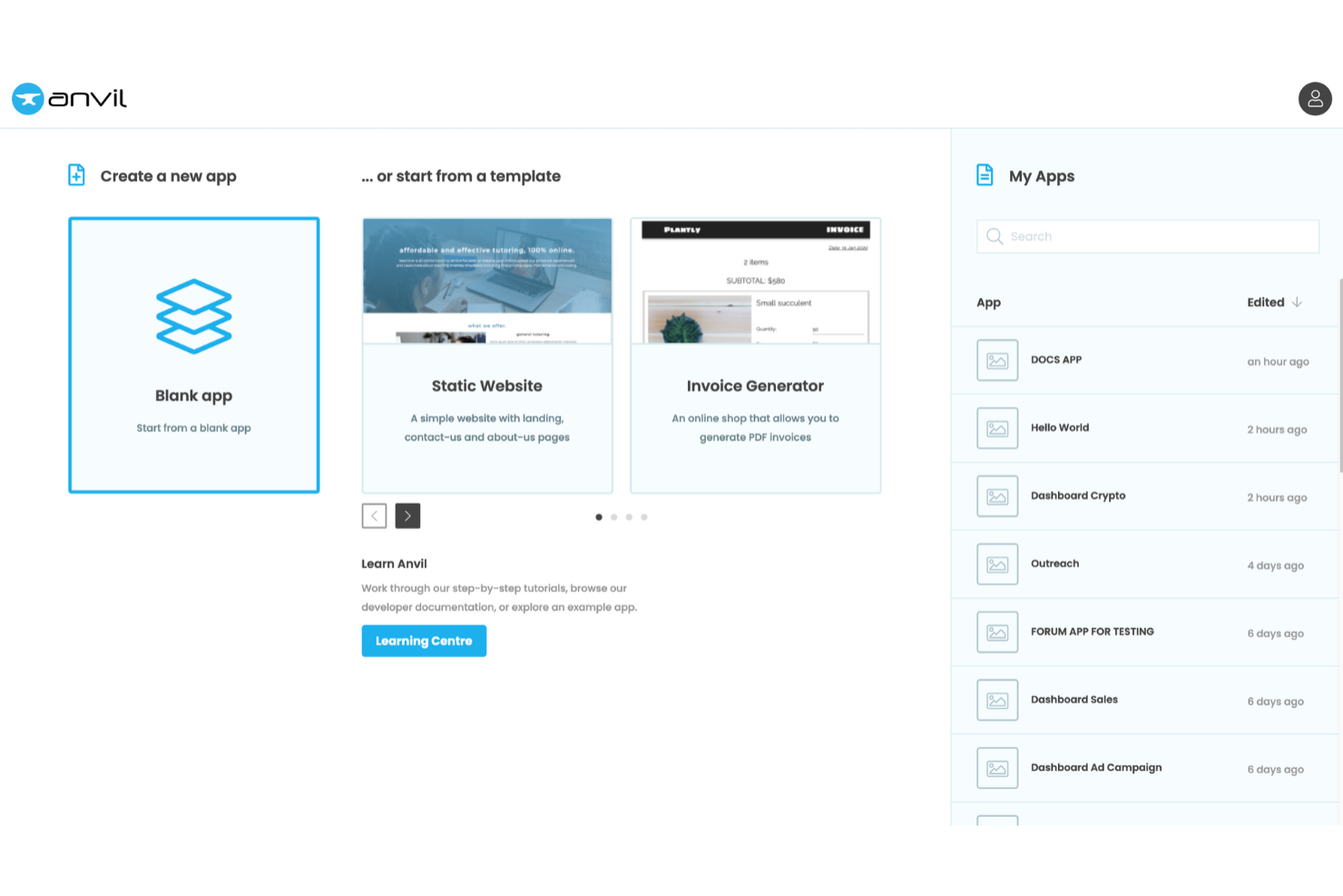 Anvil screenshot - 10 Costruttori di Interfacce Drag and Drop Selezionati per 2026