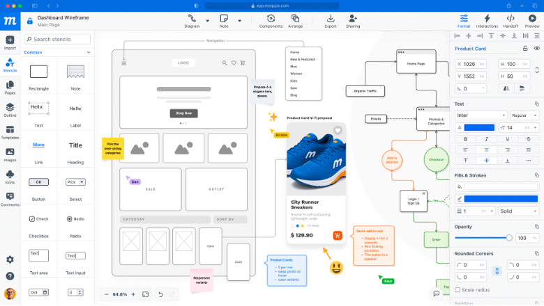 Moqups screenshot - 10 migliori generatori di mockup per siti web recensiti nel 2026