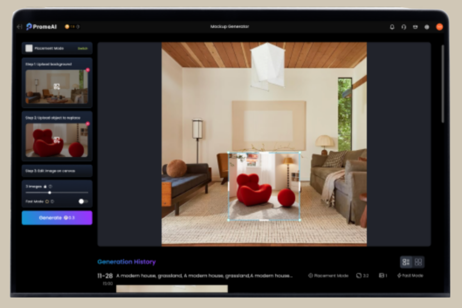 PromeAI screenshot - 10 Migliori generatori di mockup AI recensiti nel 2026