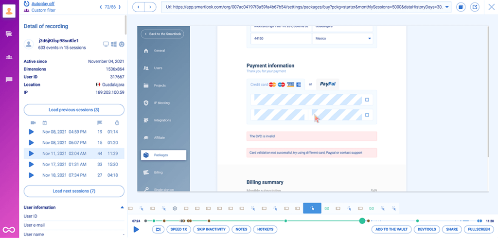 Smartlook screenshot - 10 Migliori Soluzioni Software Heatmap Gratuite Recensite nel 2026
