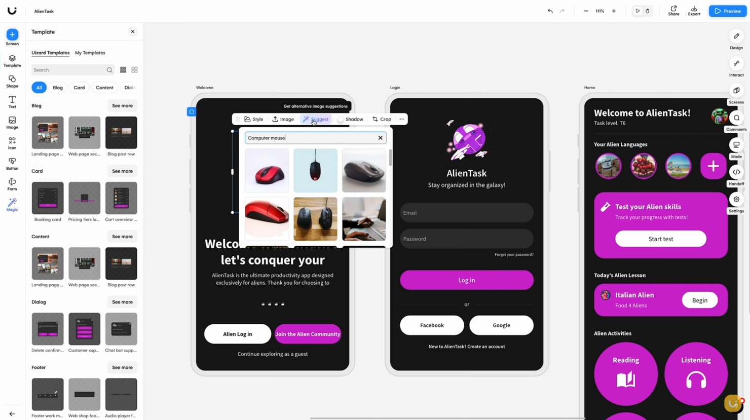 Uizard screenshot - 10 Migliori soluzioni di gestione prodotto con intelligenza artificiale recensite nel 2026