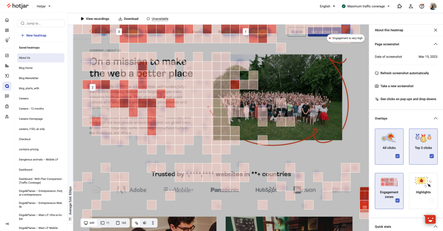 Hotjar screenshot - 10 Migliori Soluzioni Software Heatmap Gratuite Recensite nel 2026