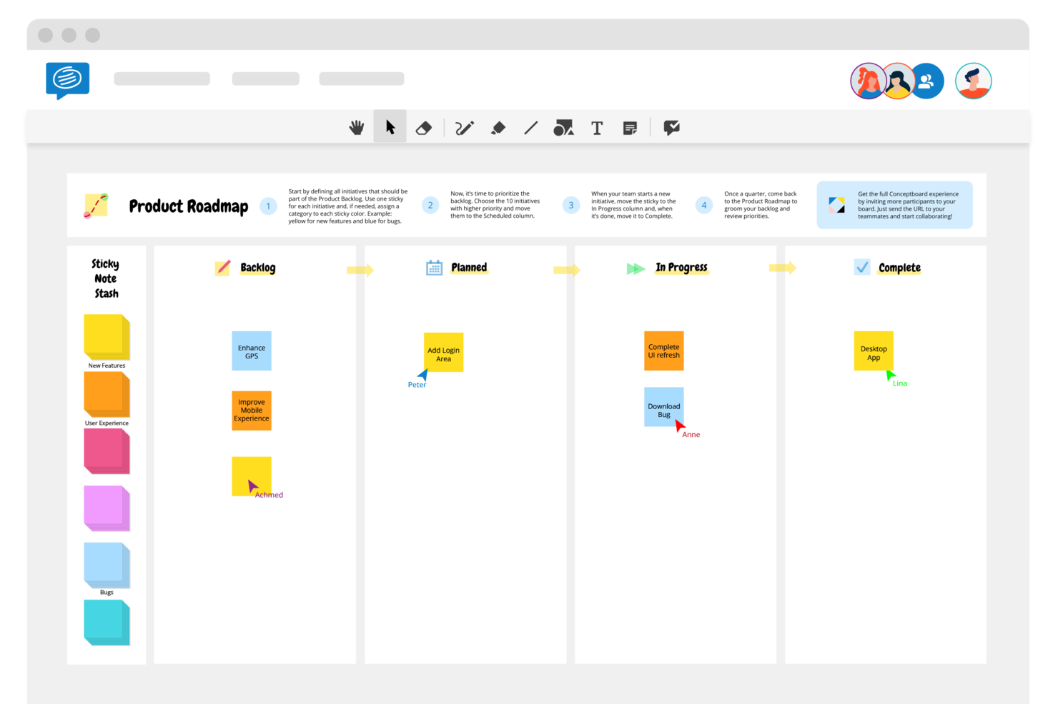Conceptboard screenshot - 10 migliori alternative a FigJam recensite nel 2026