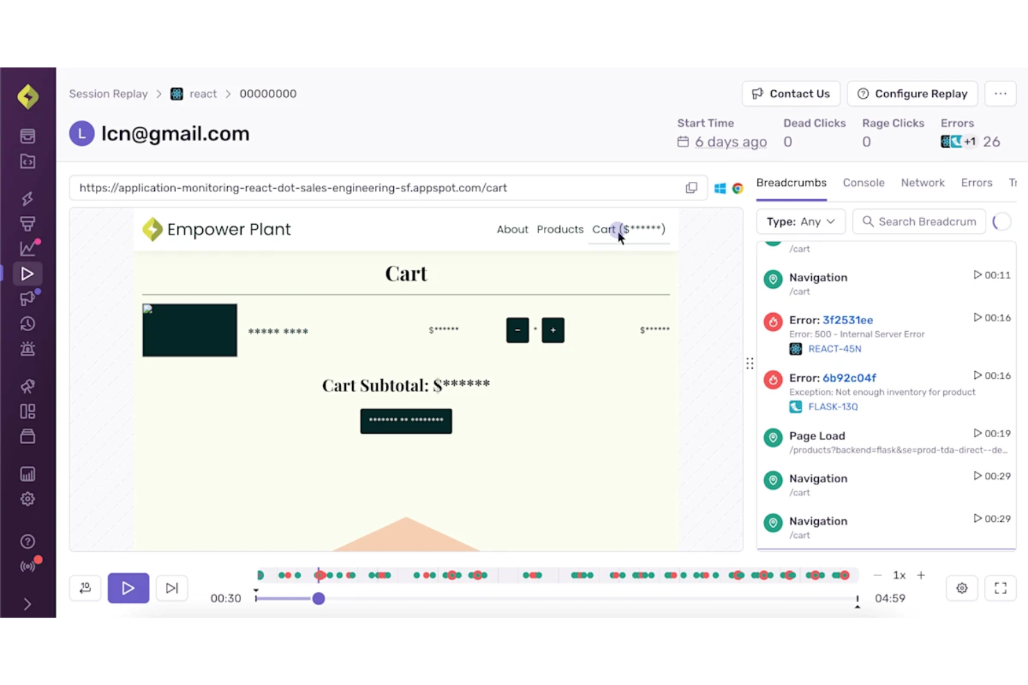Sentry screenshot - 10 migliori software gratuiti per la riproduzione delle sessioni recensiti nel 2026