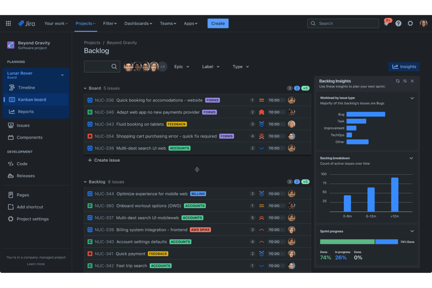 Jira screenshot - I 10 migliori software gratuiti per le milestone recensiti nel 2026
