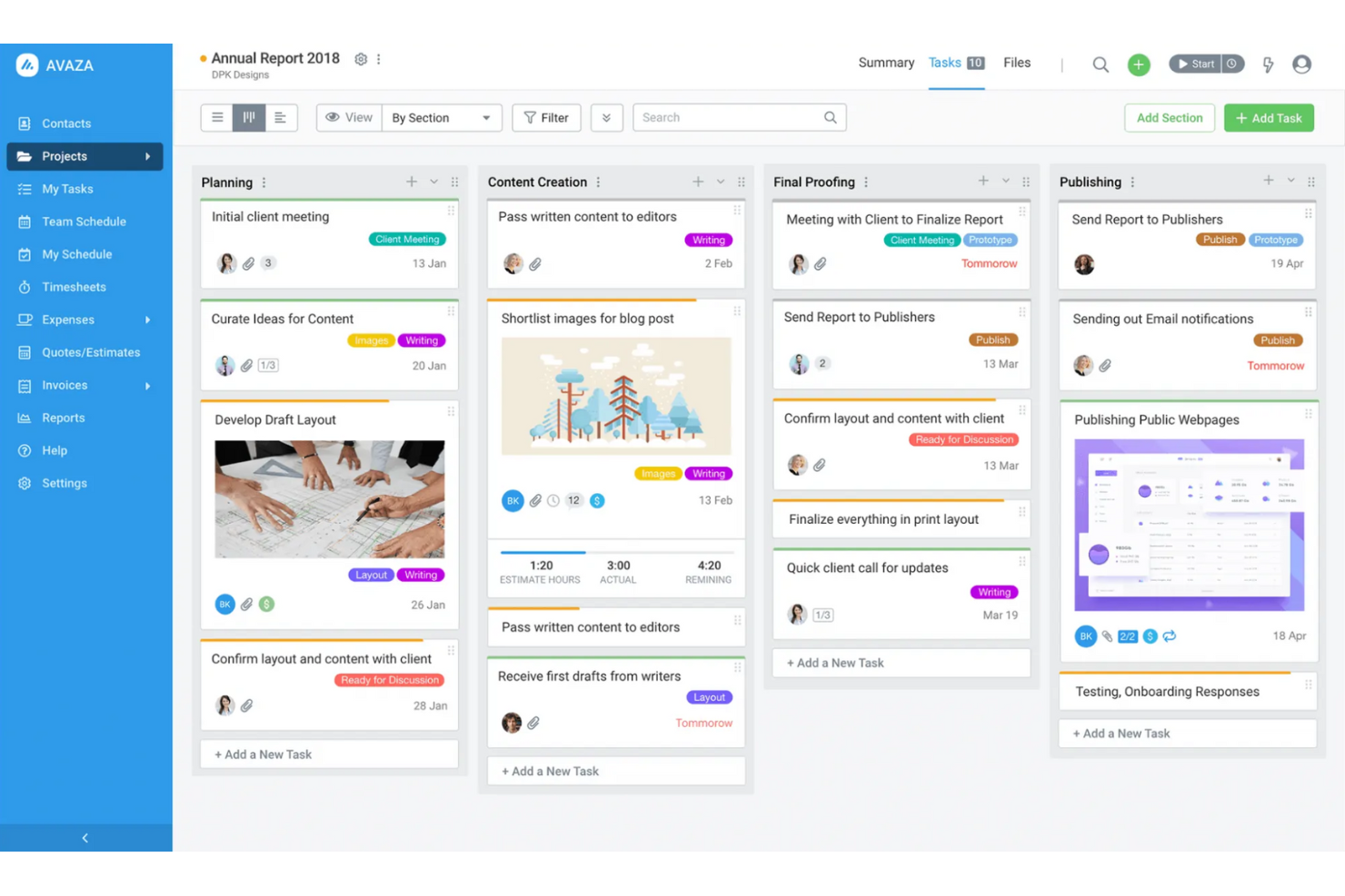 Avaza screenshot - I 10 migliori software gratuiti per le milestone recensiti nel 2026